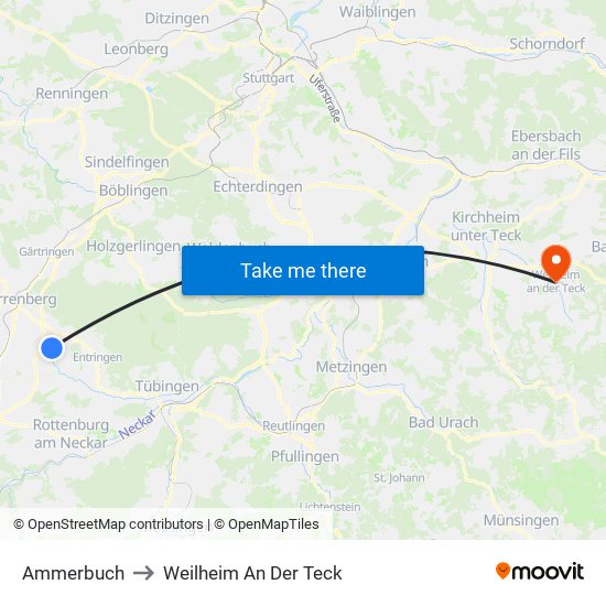 Ammerbuch to Weilheim An Der Teck map