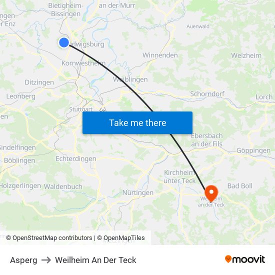 Asperg to Weilheim An Der Teck map