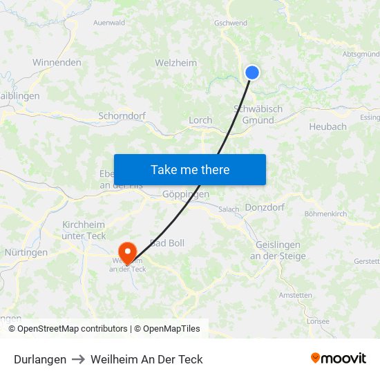 Durlangen to Weilheim An Der Teck map