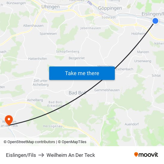 Eislingen/Fils to Weilheim An Der Teck map