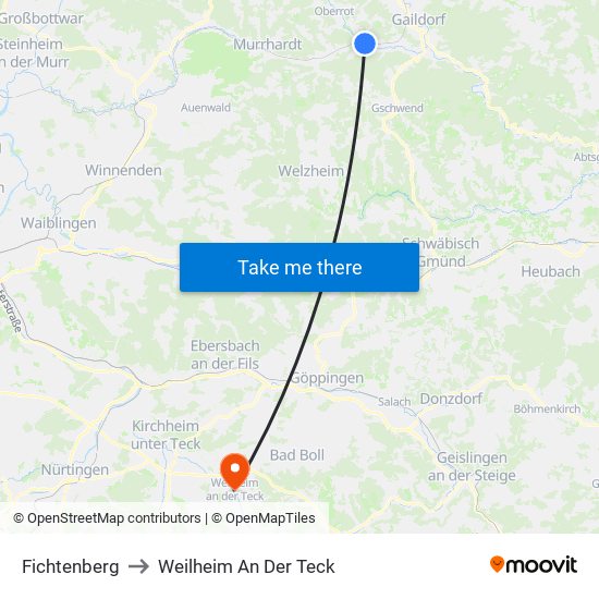 Fichtenberg to Weilheim An Der Teck map