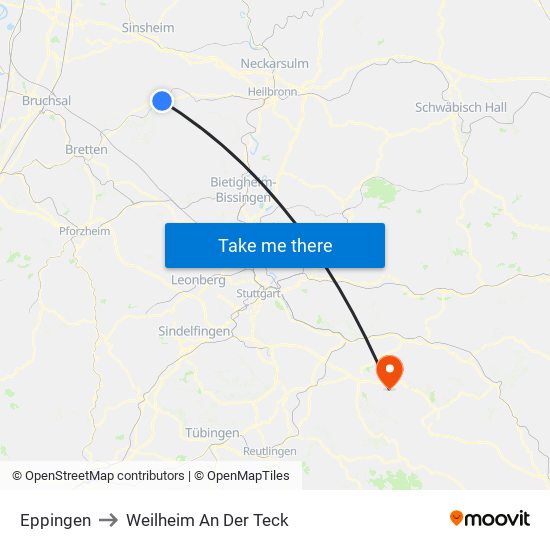 Eppingen to Weilheim An Der Teck map