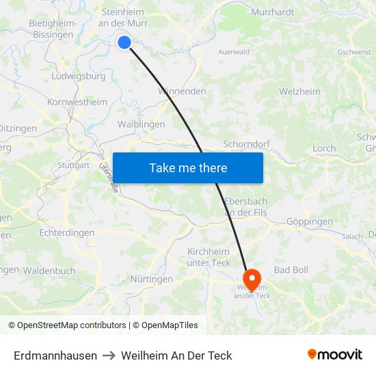 Erdmannhausen to Weilheim An Der Teck map
