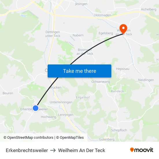 Erkenbrechtsweiler to Weilheim An Der Teck map