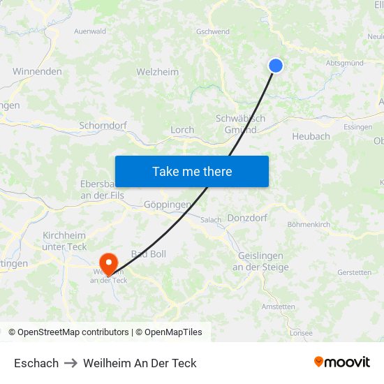 Eschach to Weilheim An Der Teck map