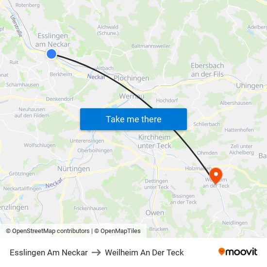 Esslingen Am Neckar to Weilheim An Der Teck map