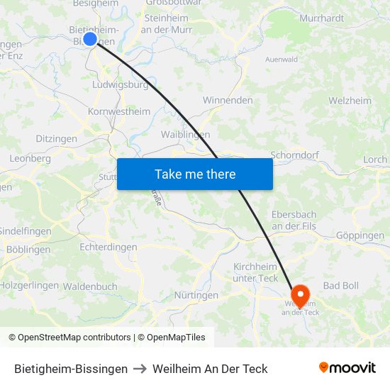 Bietigheim-Bissingen to Weilheim An Der Teck map