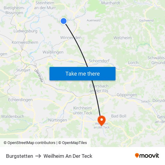 Burgstetten to Weilheim An Der Teck map