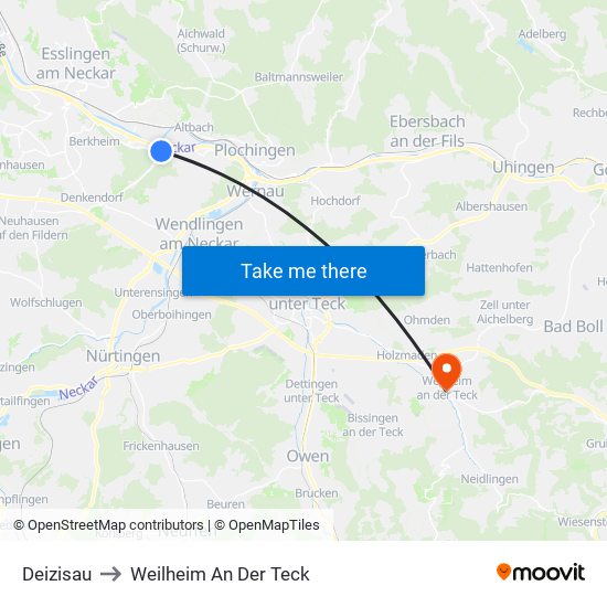 Deizisau to Weilheim An Der Teck map