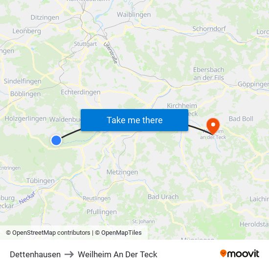 Dettenhausen to Weilheim An Der Teck map