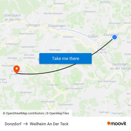 Donzdorf to Weilheim An Der Teck map