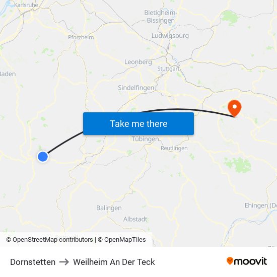 Dornstetten to Weilheim An Der Teck map