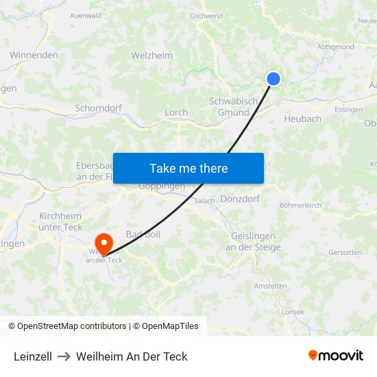 Leinzell to Weilheim An Der Teck map