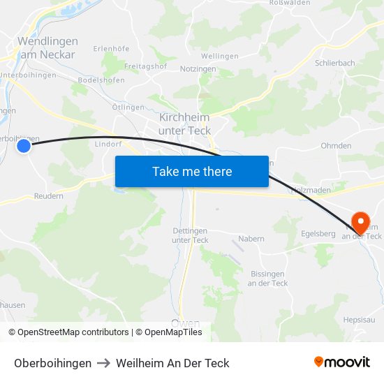 Oberboihingen to Weilheim An Der Teck map