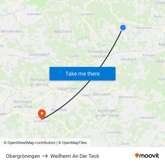 Obergröningen to Weilheim An Der Teck map
