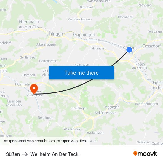 Süßen to Weilheim An Der Teck map