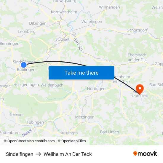 Sindelfingen to Weilheim An Der Teck map