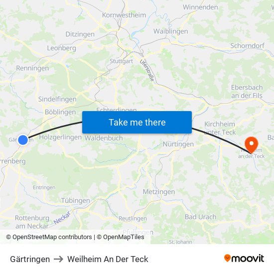 Gärtringen to Weilheim An Der Teck map