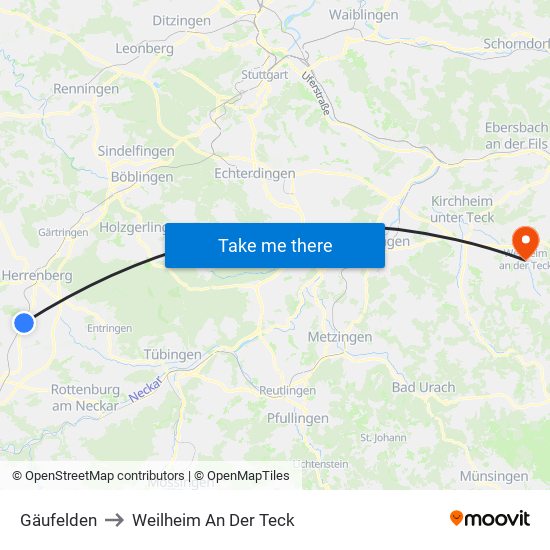 Gäufelden to Weilheim An Der Teck map