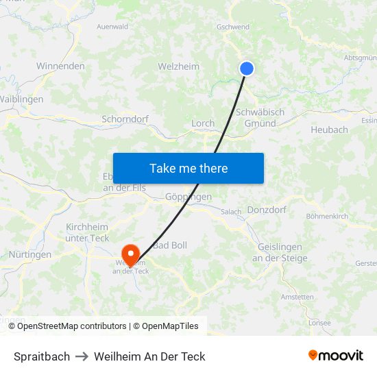 Spraitbach to Weilheim An Der Teck map