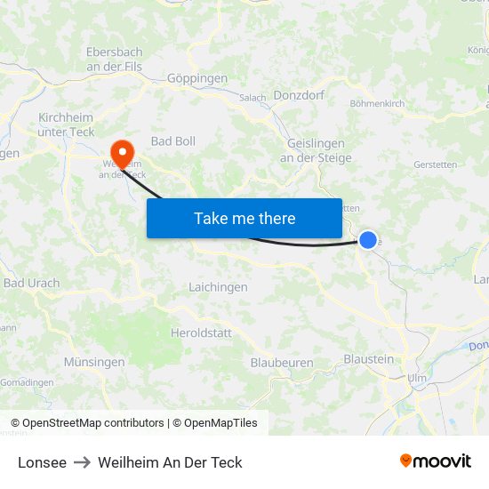 Lonsee to Weilheim An Der Teck map
