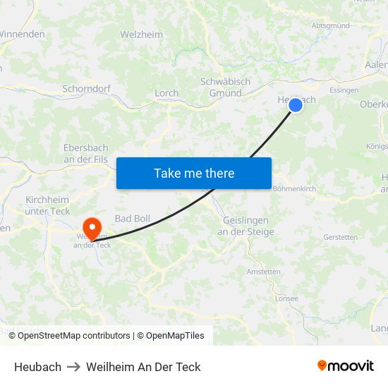 Heubach to Weilheim An Der Teck map