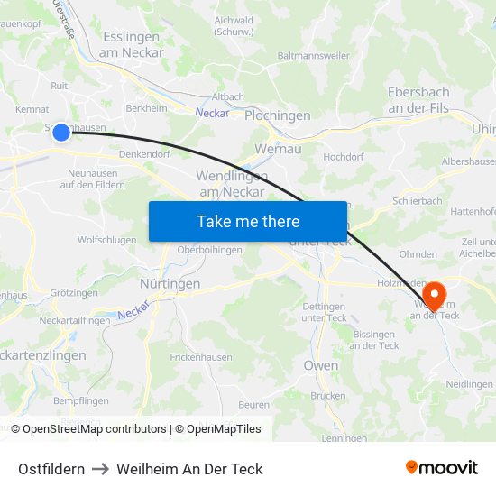 Ostfildern to Weilheim An Der Teck map