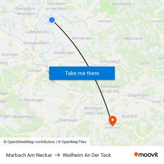 Marbach Am Neckar to Weilheim An Der Teck map