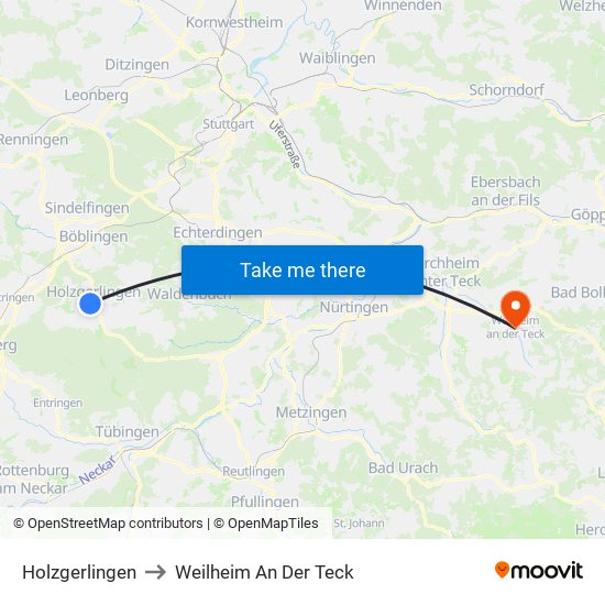 Holzgerlingen to Weilheim An Der Teck map