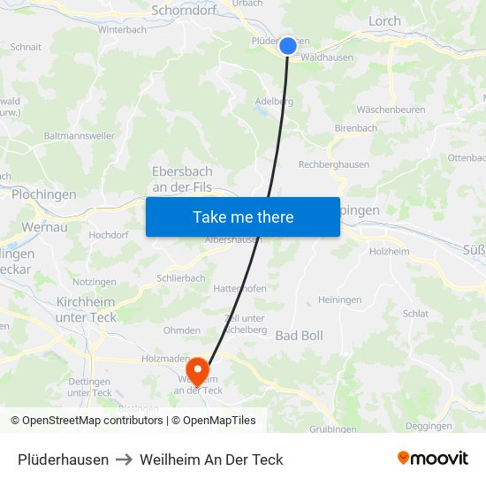 Plüderhausen to Weilheim An Der Teck map