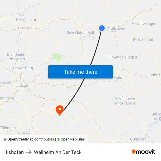 Ilshofen to Weilheim An Der Teck map