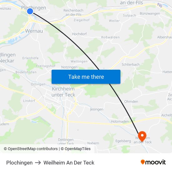 Plochingen to Weilheim An Der Teck map