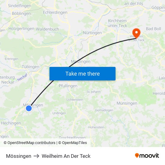 Mössingen to Weilheim An Der Teck map