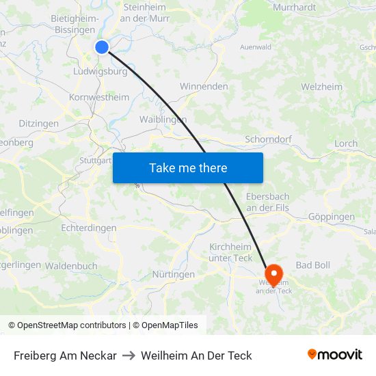 Freiberg Am Neckar to Weilheim An Der Teck map