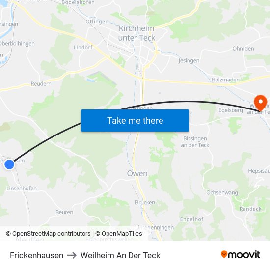 Frickenhausen to Weilheim An Der Teck map