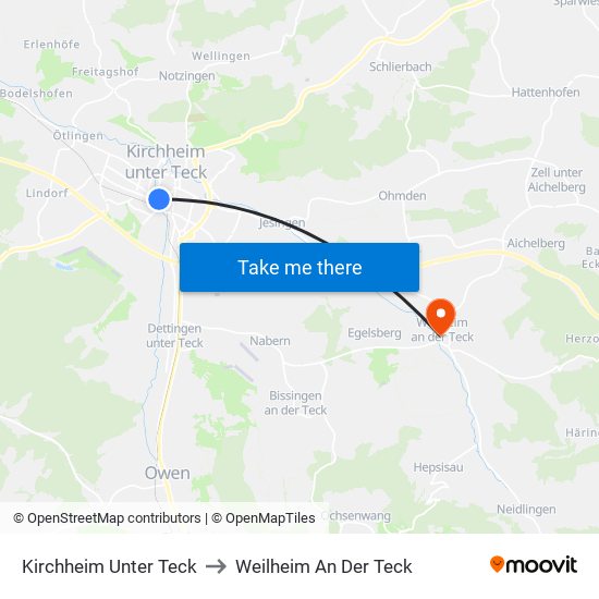 Kirchheim Unter Teck to Weilheim An Der Teck map