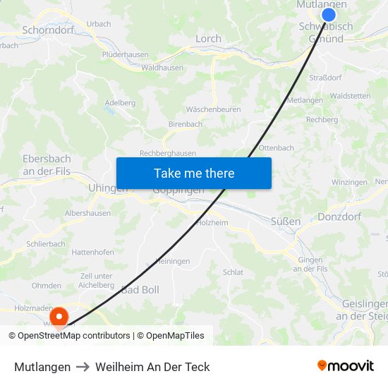 Mutlangen to Weilheim An Der Teck map