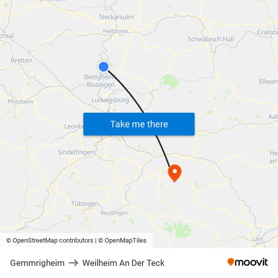 Gemmrigheim to Weilheim An Der Teck map