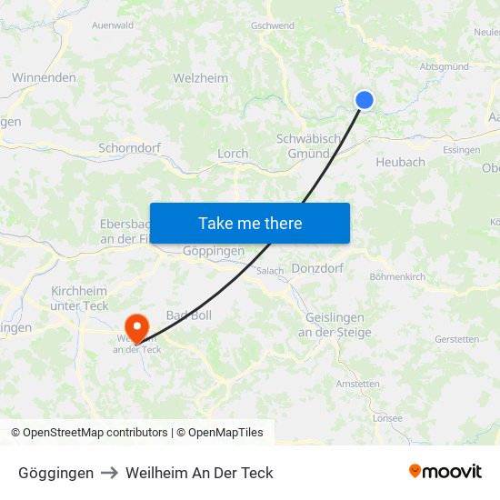 Göggingen to Weilheim An Der Teck map