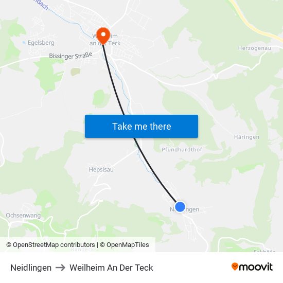Neidlingen to Weilheim An Der Teck map