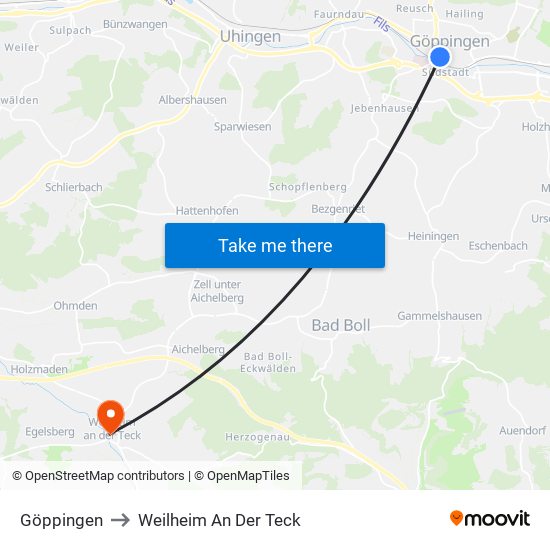 Göppingen to Weilheim An Der Teck map