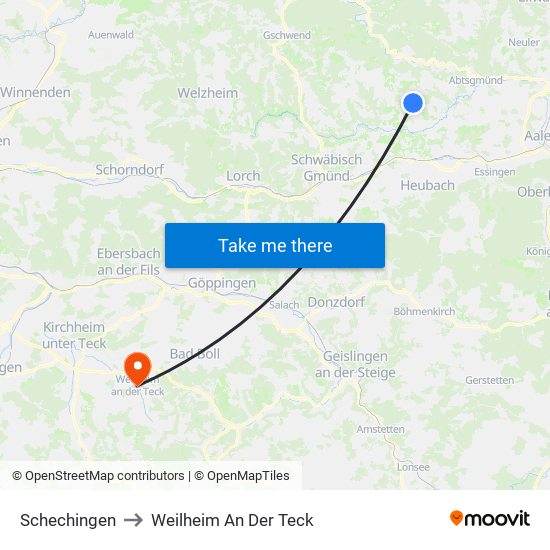 Schechingen to Weilheim An Der Teck map