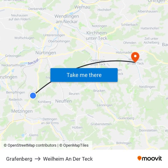 Grafenberg to Weilheim An Der Teck map