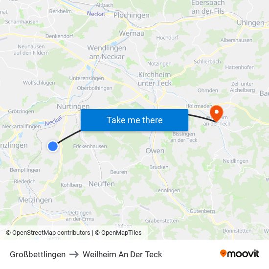 Großbettlingen to Weilheim An Der Teck map