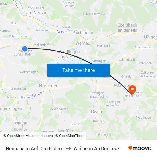 Neuhausen Auf Den Fildern to Weilheim An Der Teck map