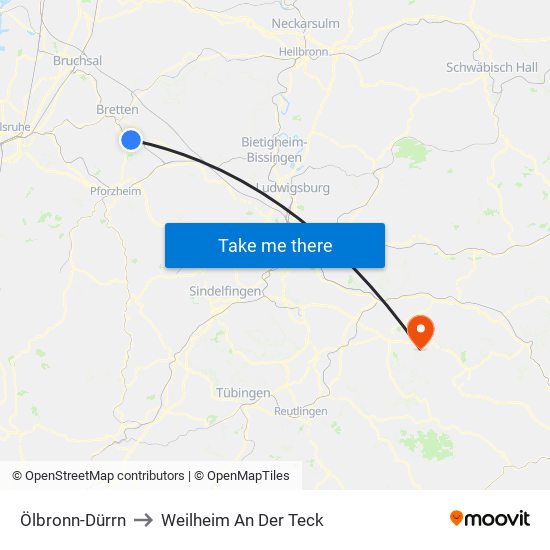 Ölbronn-Dürrn to Weilheim An Der Teck map