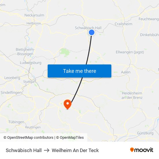 Schwäbisch Hall to Weilheim An Der Teck map