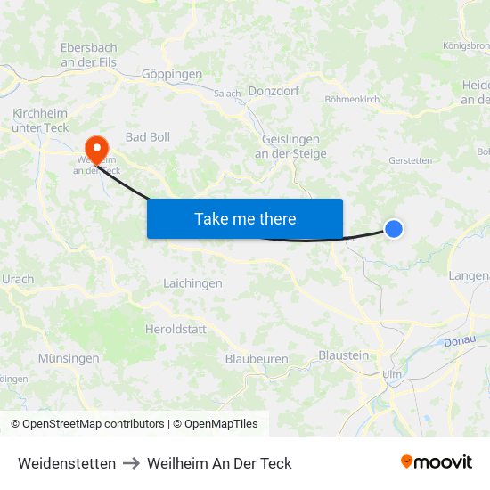 Weidenstetten to Weilheim An Der Teck map