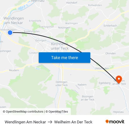 Wendlingen Am Neckar to Weilheim An Der Teck map