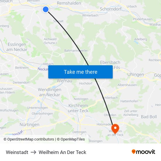 Weinstadt to Weilheim An Der Teck map
